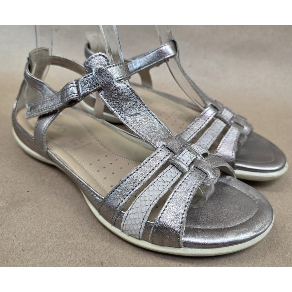 Ecco Flash T Strap Sandals Shoes Women US 7-7.5 EU 38 Leather Gladiator Ankle